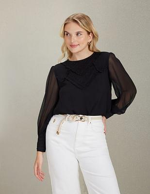 ruffled detail long sleeve top