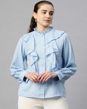 ruffled detail top with full sleeves