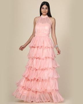 ruffled gown with halter neck