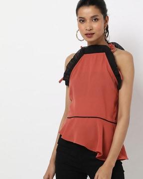 ruffled halter-neck top with sleeve tie-ups