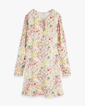 ruffled hem allover printed mini dress