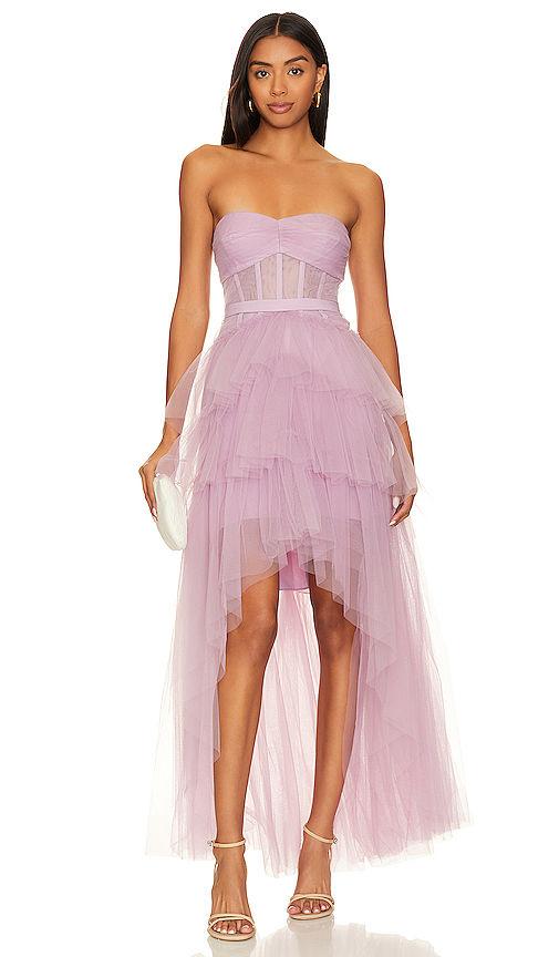 ruffled high low gown
