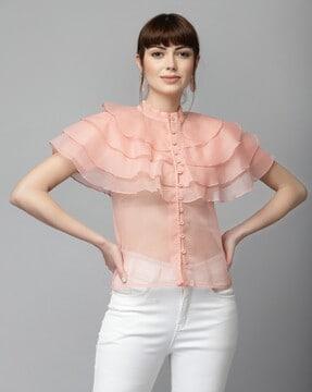 ruffled high-neck top