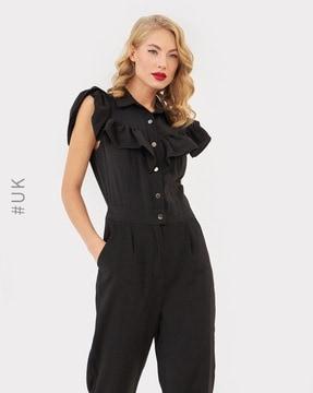 ruffled jumpsuit with button placket