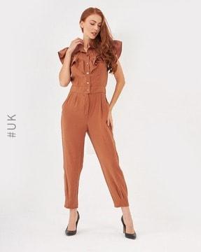 ruffled jumpsuit with button placket