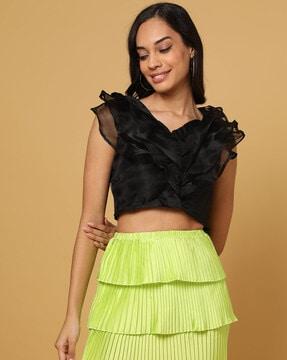 ruffled neckline crop top