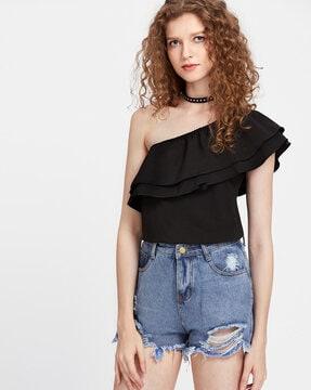 ruffled one-shoulder sleeves top