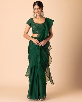 ruffled pre-stitched saree