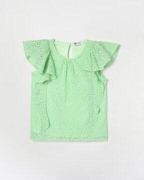 ruffled round-neck lace top