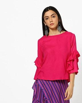 ruffled round-neck top