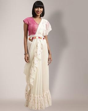 ruffled saree with blouse material