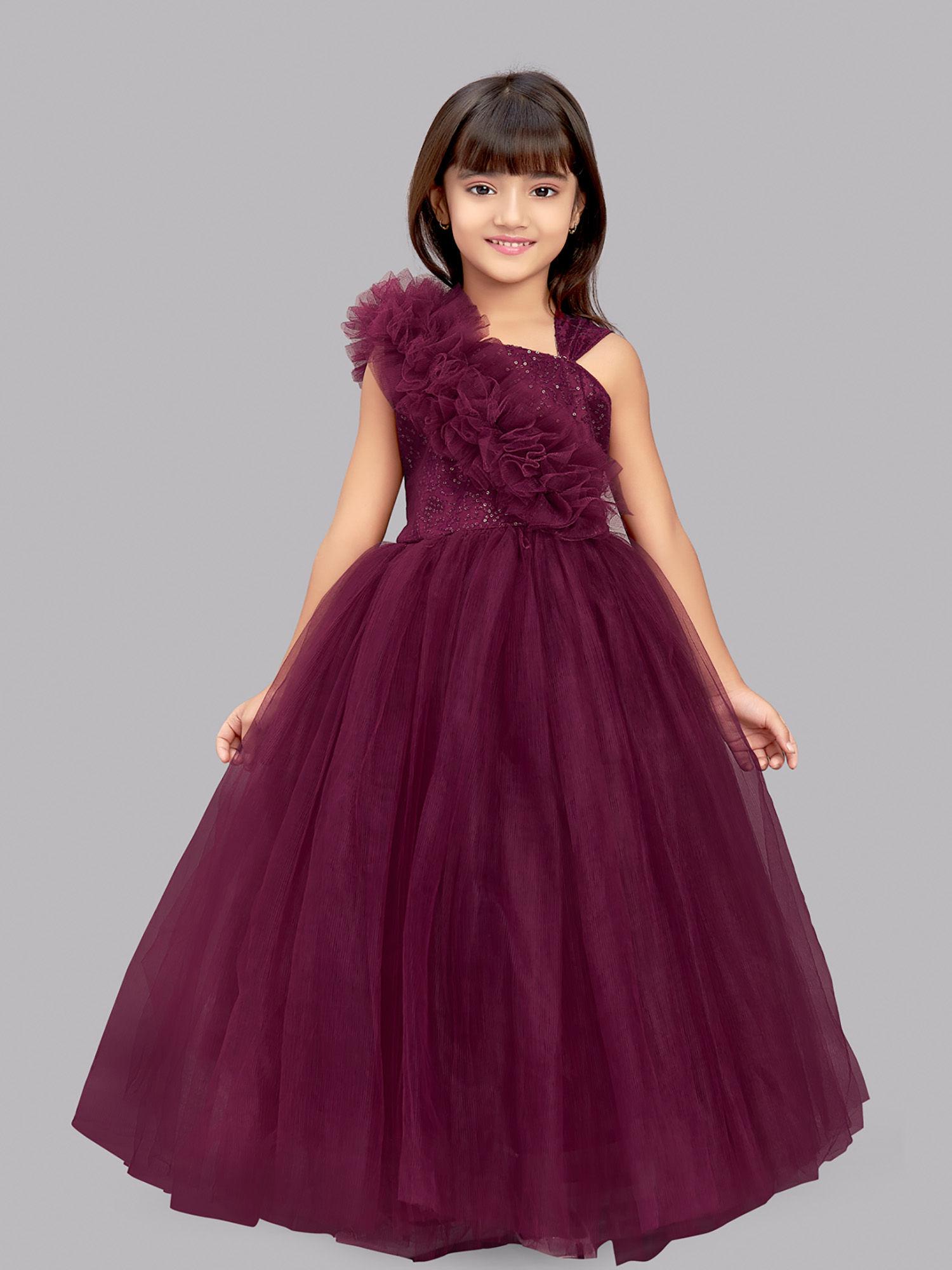 ruffled sequins bodice gown burgundy