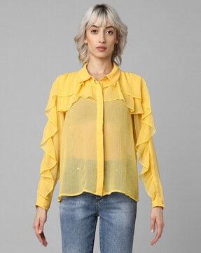 ruffled shirt with concealed placket