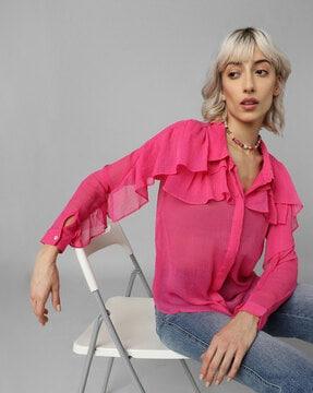 ruffled shirt with concealed placket