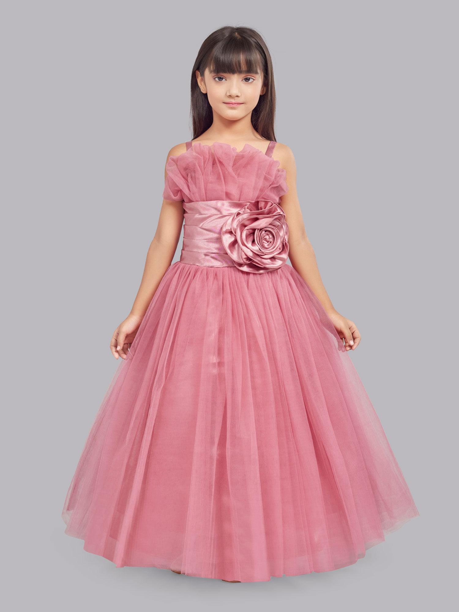 ruffled silhouette party gown - rose gold