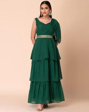 ruffled sleeveless ankle length kurta