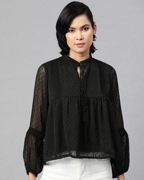 ruffled top with tie-neck