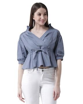 ruffled top with waist tie-up