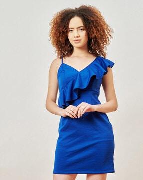 ruffled v-neck bodycon dress