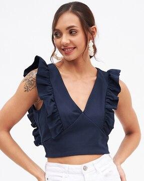 ruffled v-neck crop top