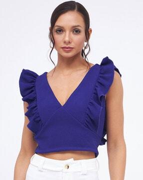 ruffled v-neck crop top