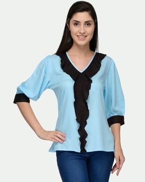 ruffled v-neck top