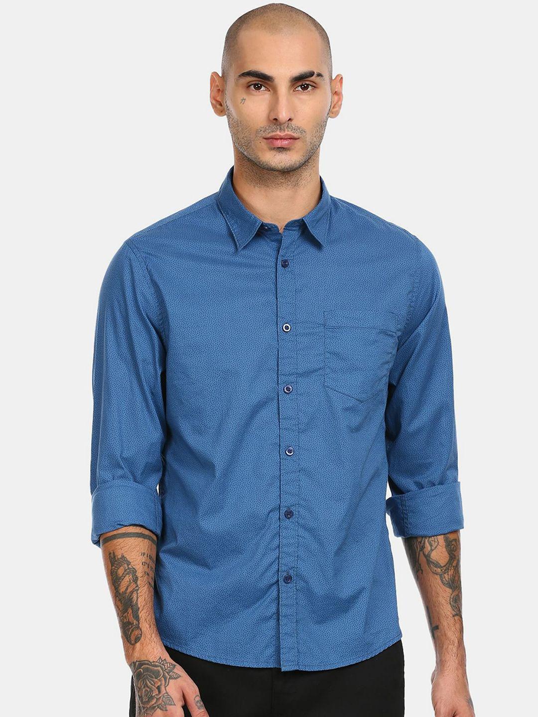 ruggers men blue printed cotton casual shirt