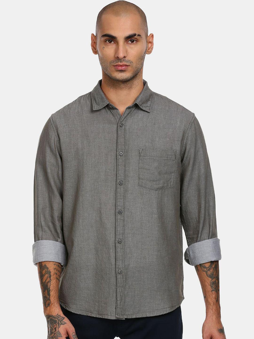 ruggers men grey opaque casual shirt