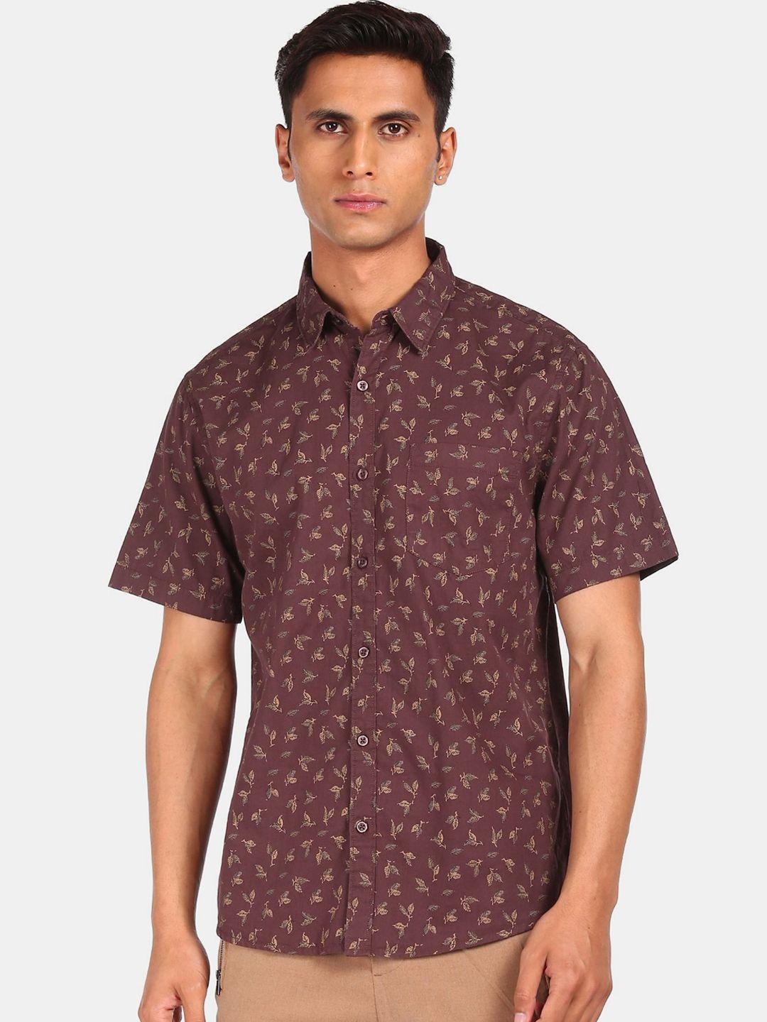 ruggers men maroon floral printed cotton casual shirt