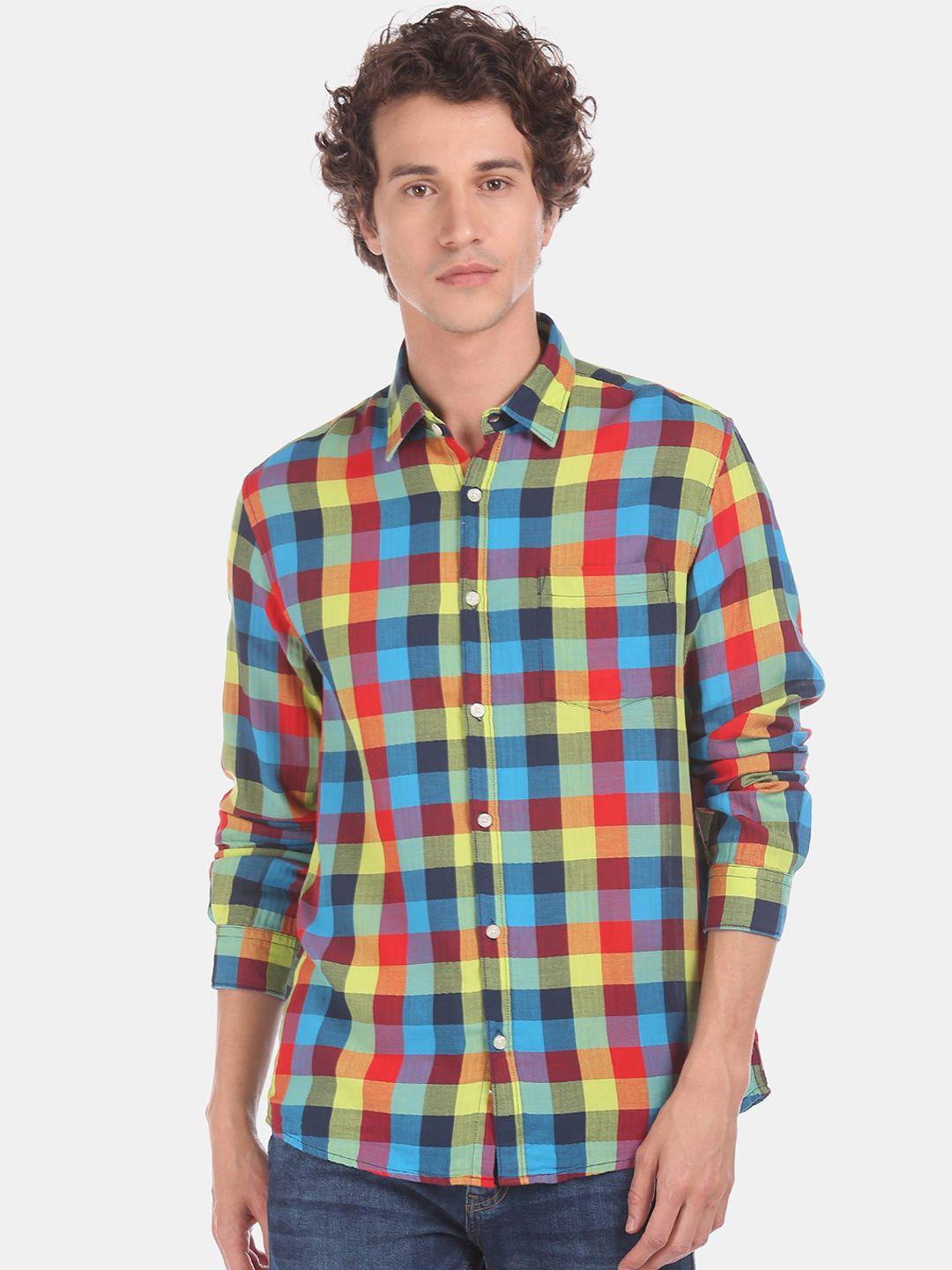 ruggers men multicoloured & blue regular fit checked casual shirt