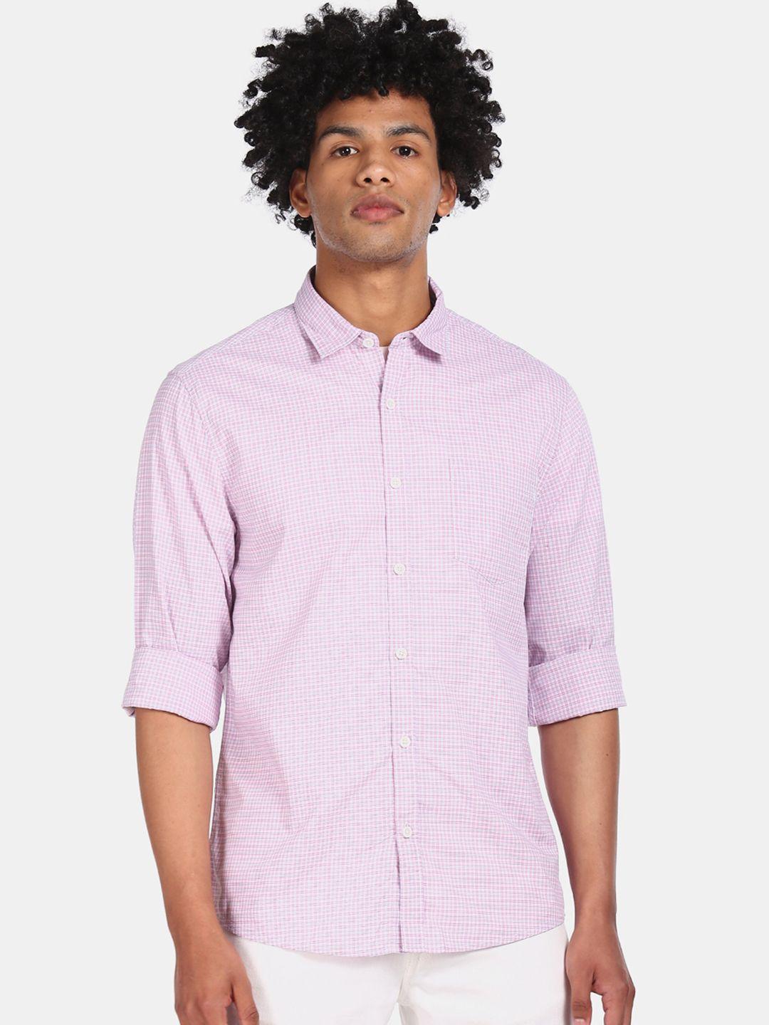 ruggers men pink regular fit checked casual shirt