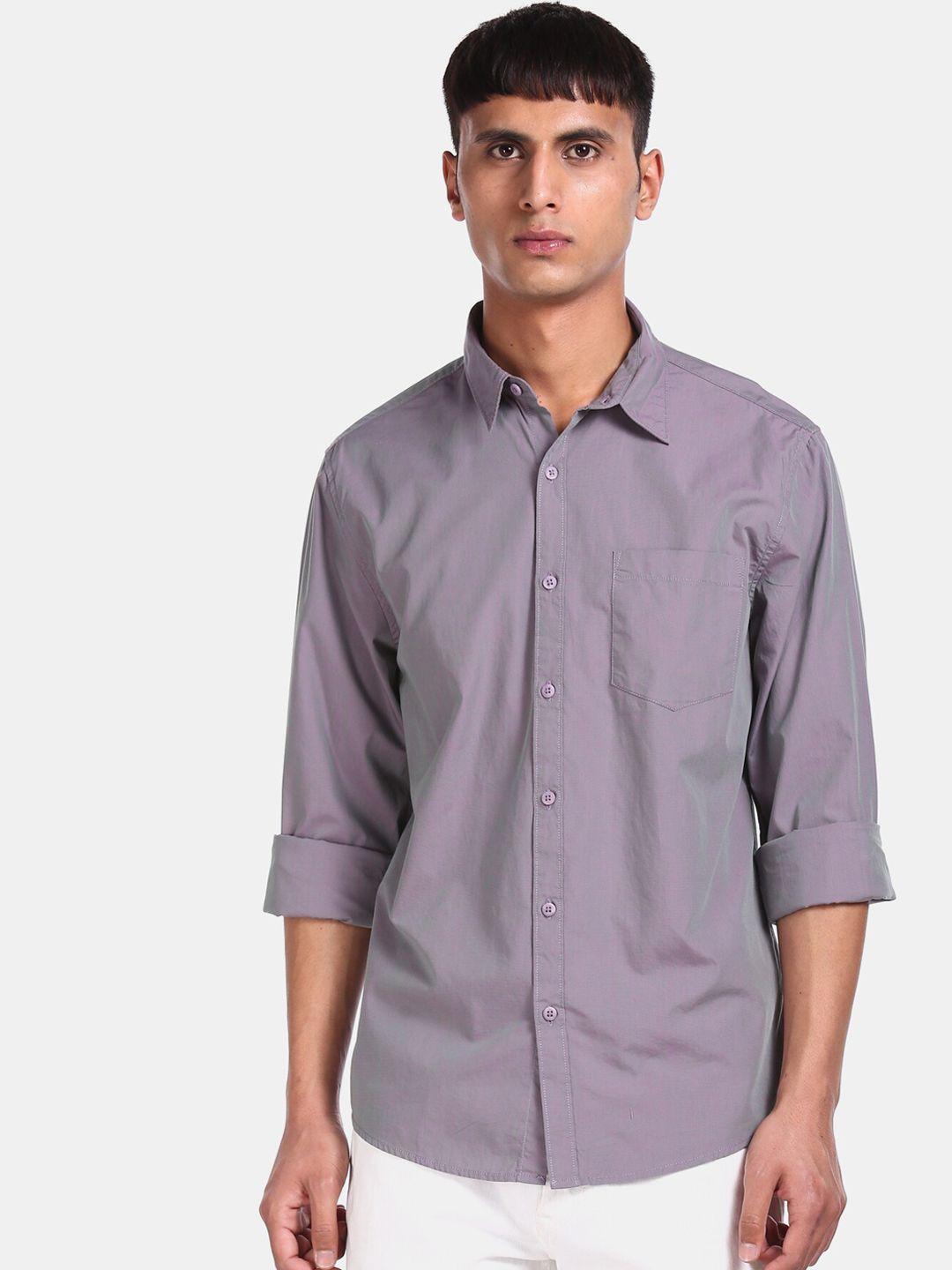 ruggers men violet regular fit solid casual shirt