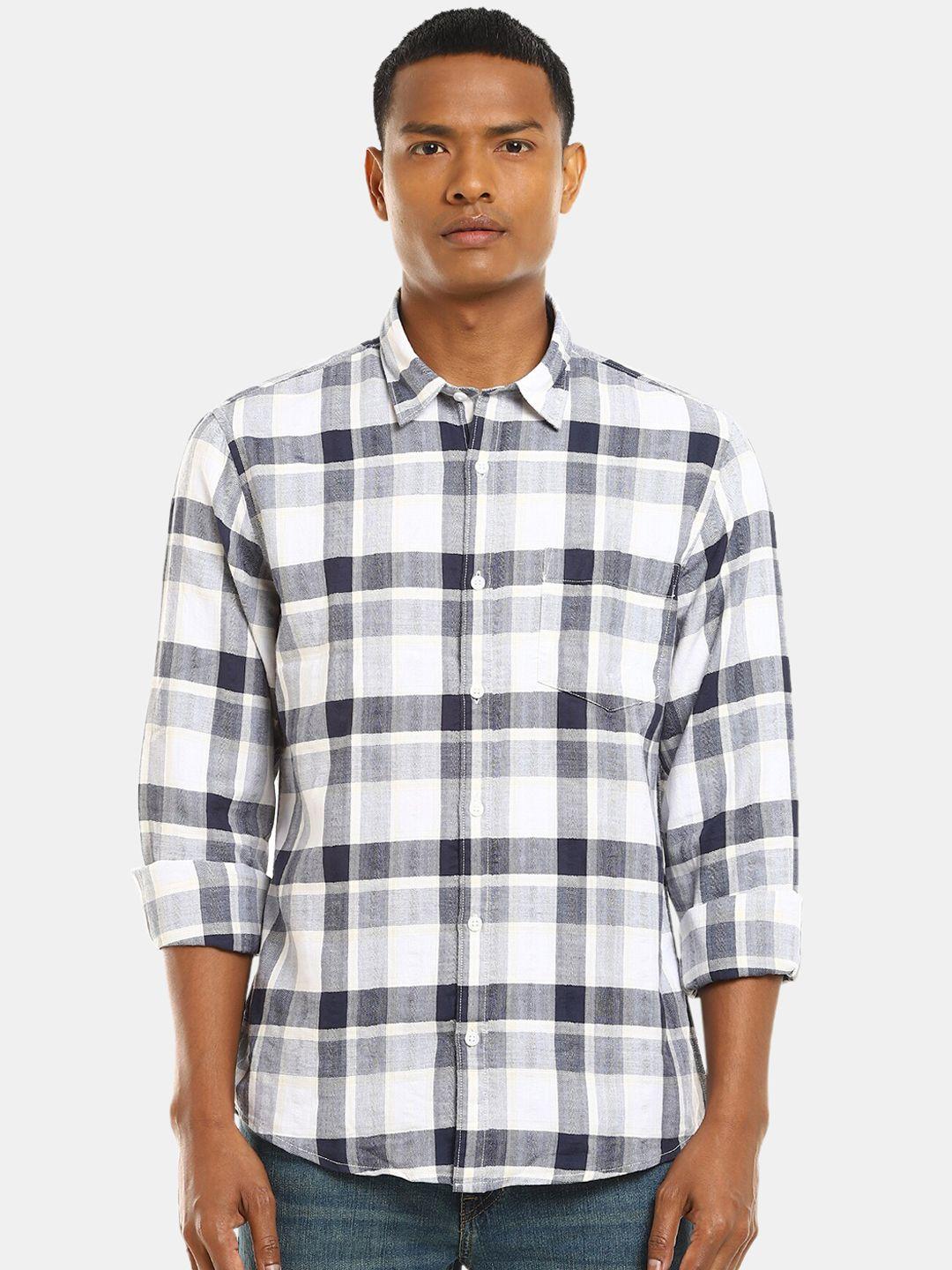 ruggers men white & black checked cotton casual shirt