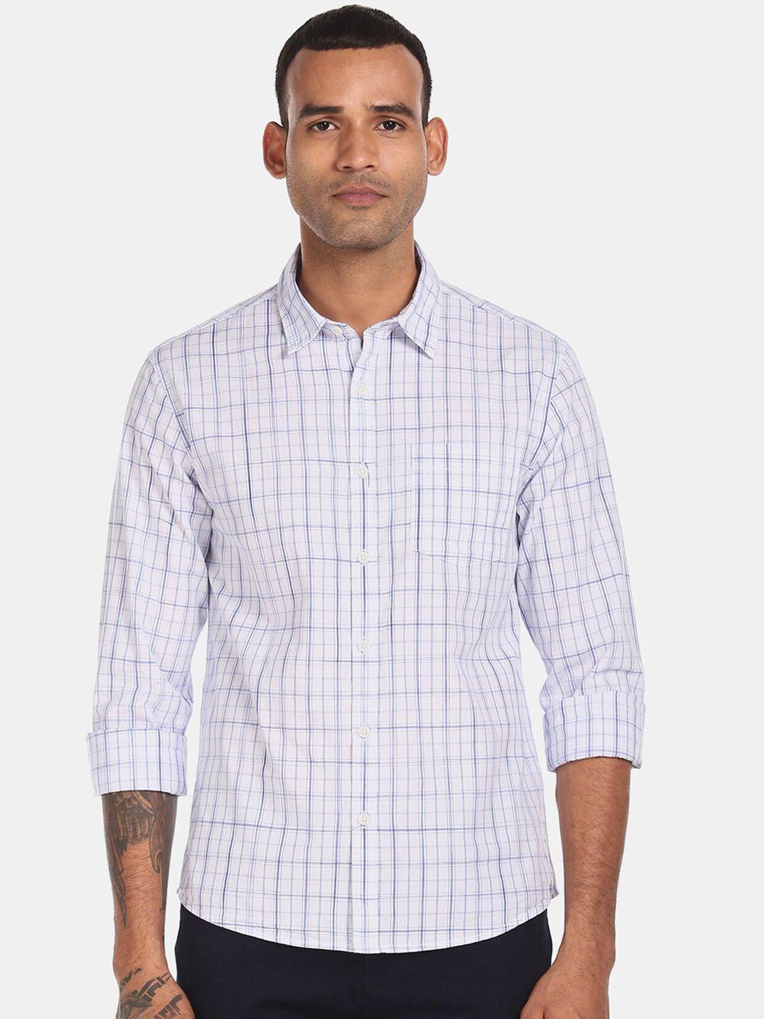 ruggers men white cotton checked regular fit casual shirt