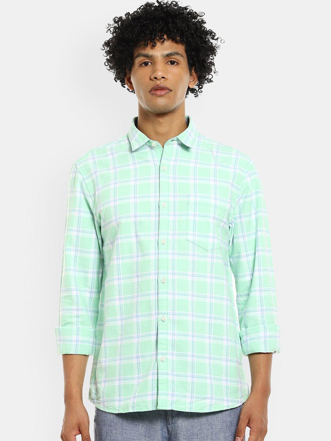 ruggers men & white green checked casual shirt