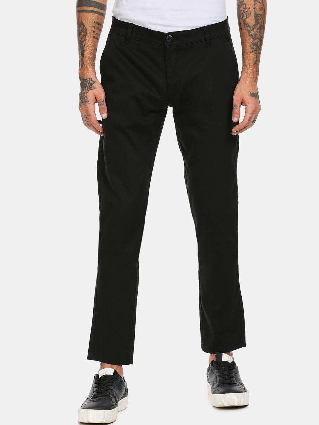 ruggers men black cotton regular trousers