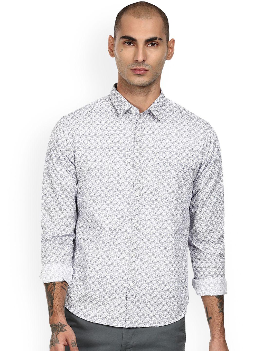 ruggers men blue & grey printed cotton casual shirt