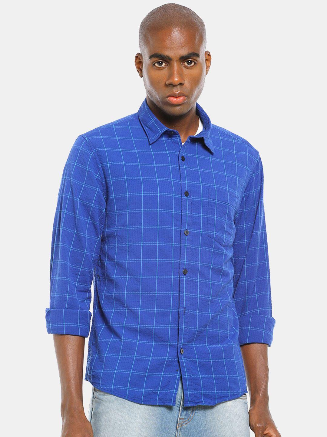 ruggers men blue buffalo checked casual shirt