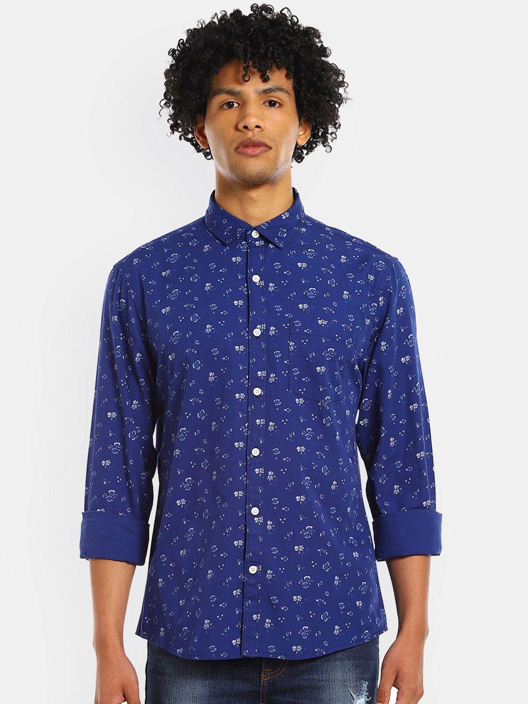 ruggers men blue floral printed casual shirt