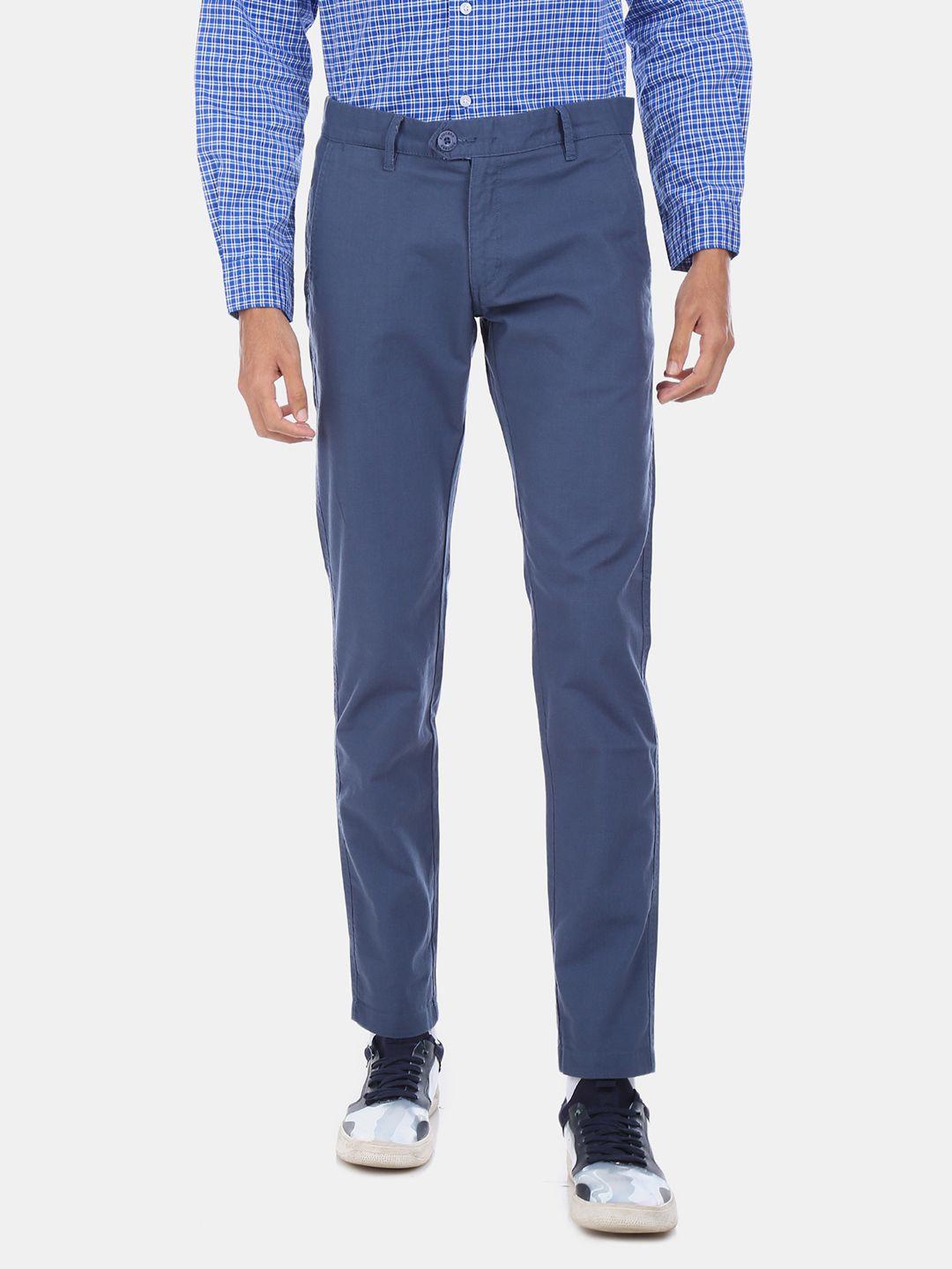 ruggers men blue regular fit solid chinos