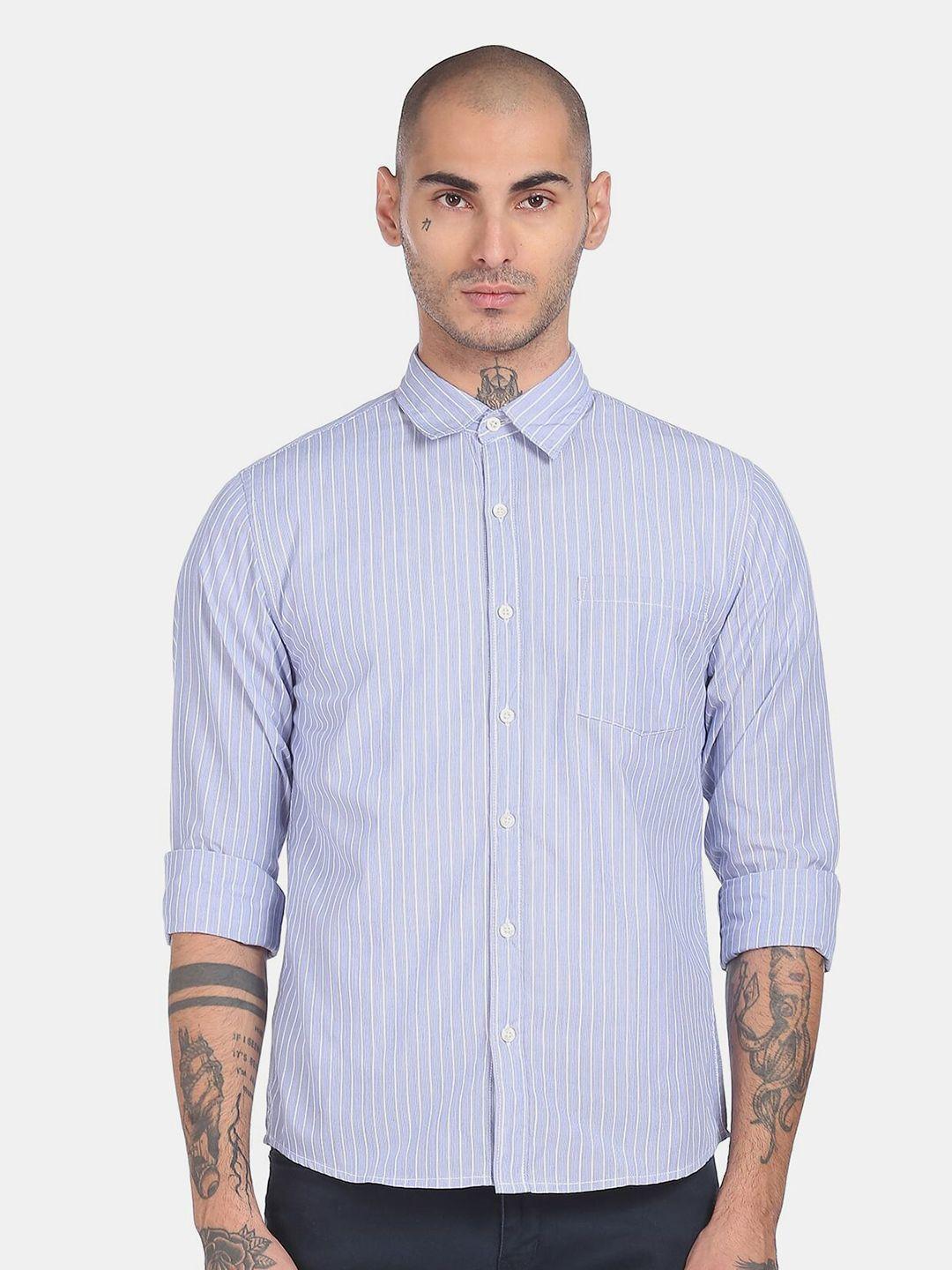 ruggers men blue striped casual shirt