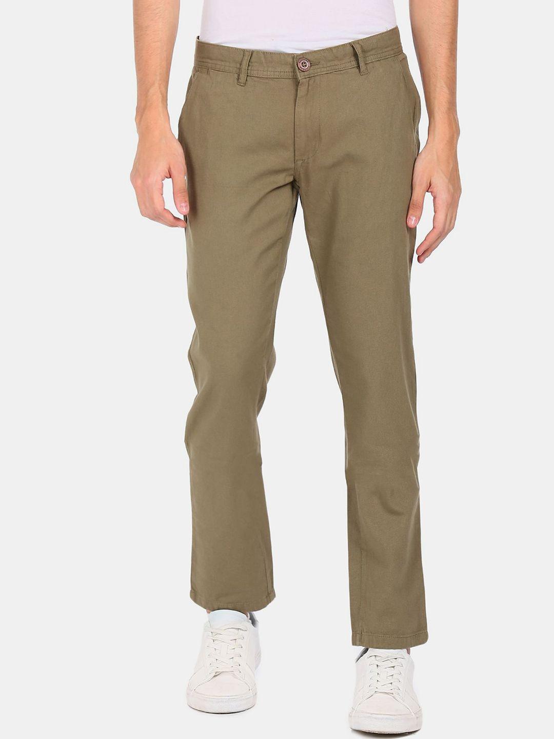 ruggers men brown cotton casual trousers