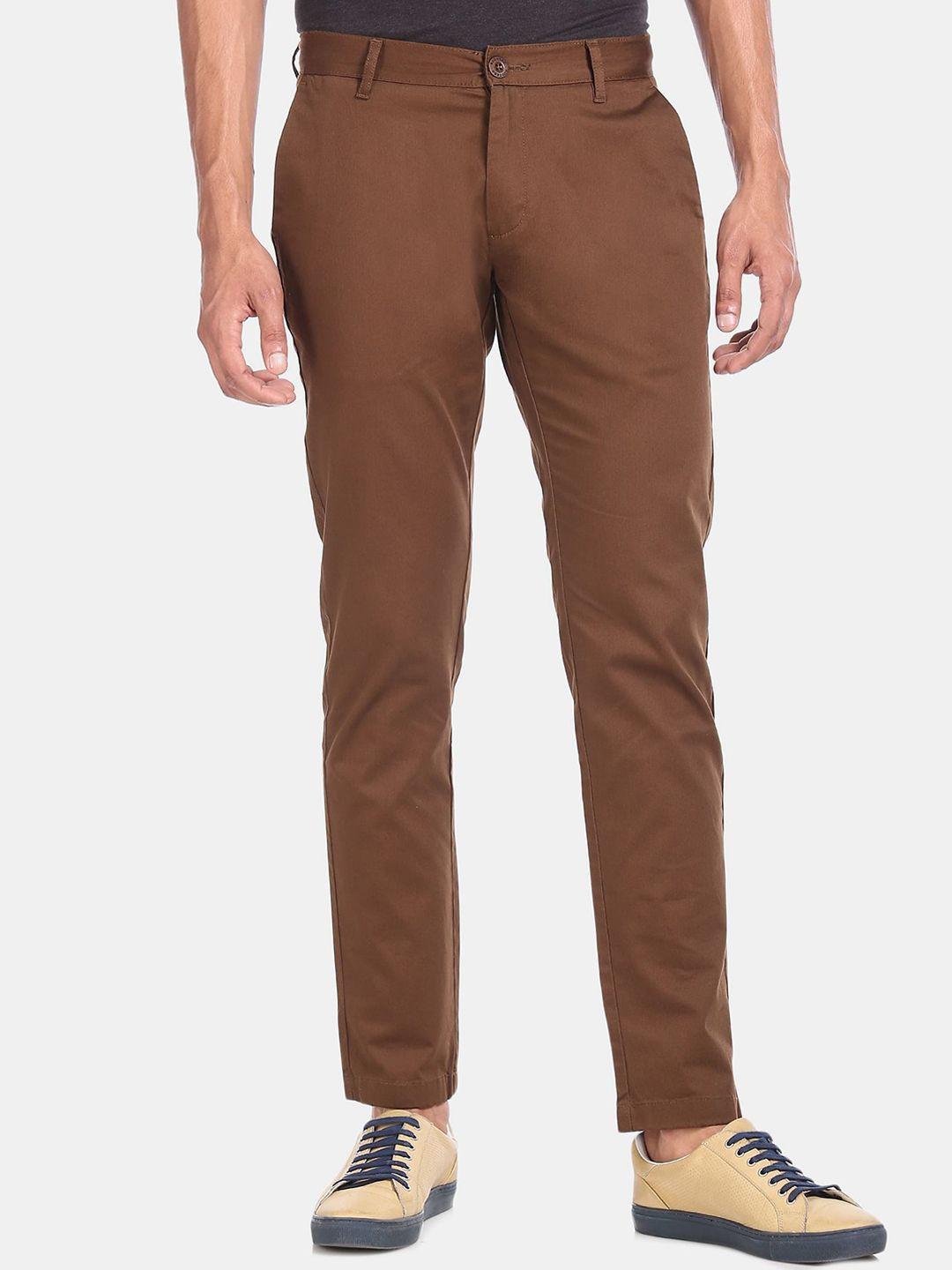 ruggers men brown solid cotton trousers