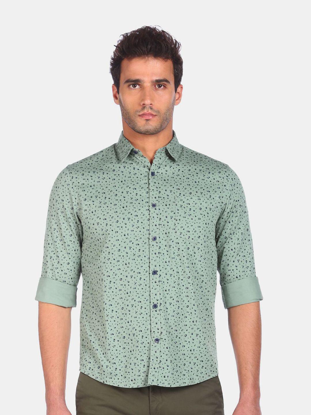 ruggers men green & blue printed pure cotton casual shirt