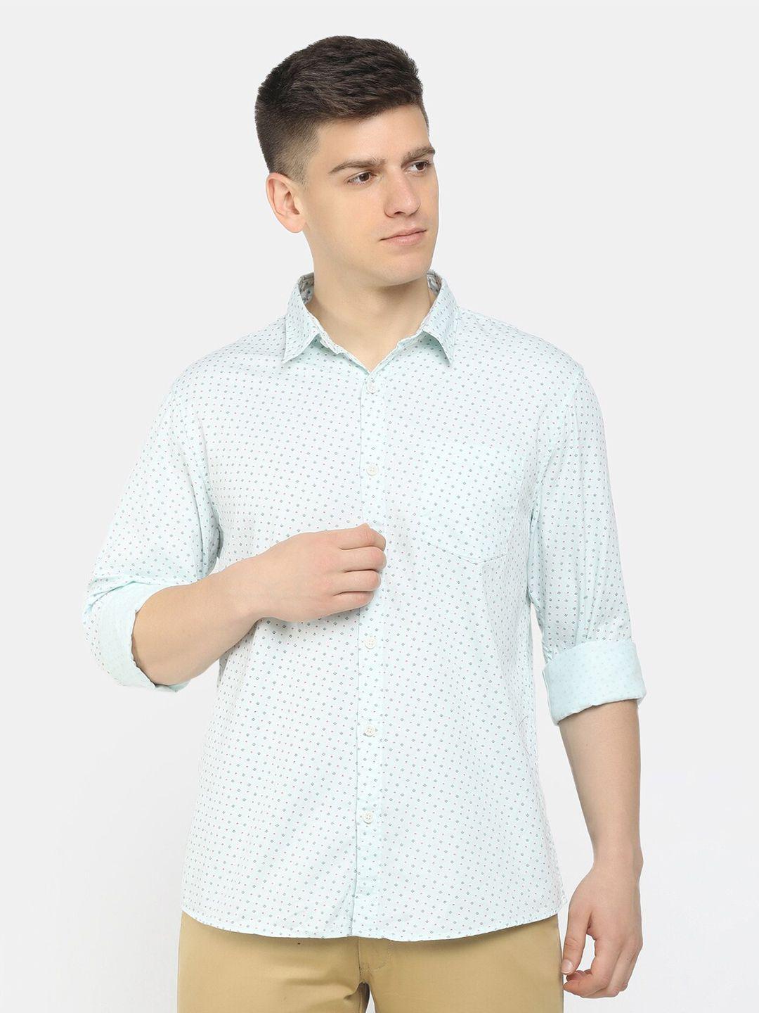 ruggers men green classic printed regular fit pure cotton twill casual shirt