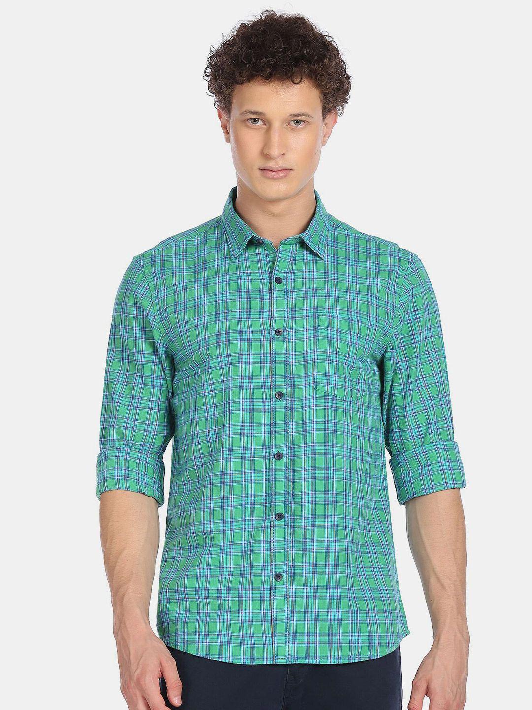 ruggers men green grid tattersall checked casual shirt