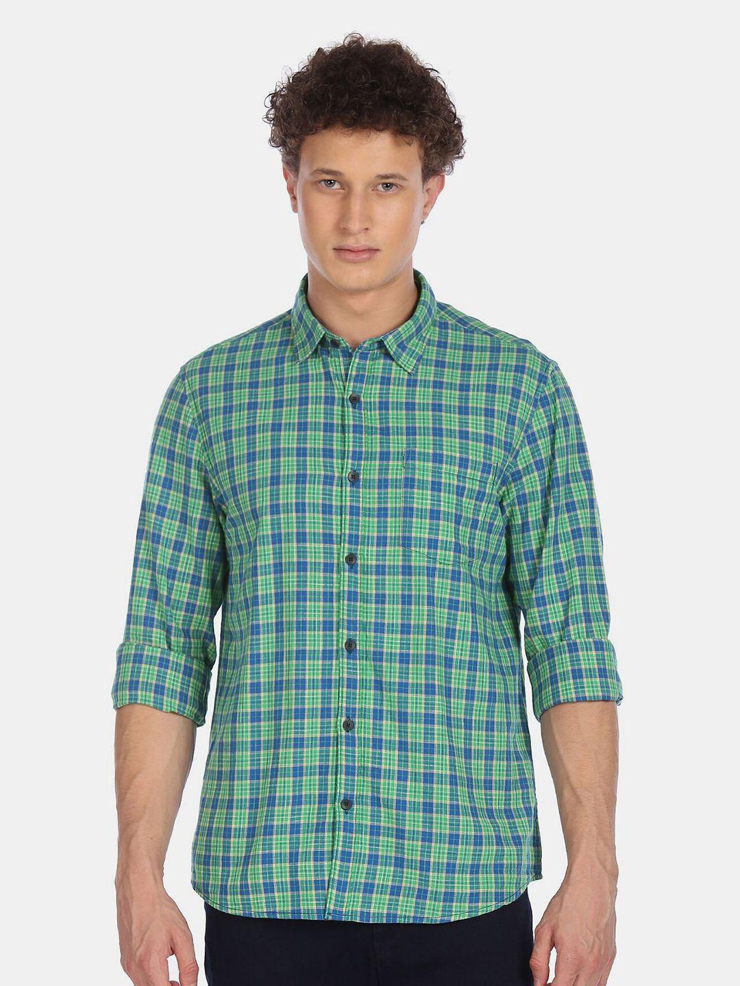 ruggers men green tartan checked casual shirt