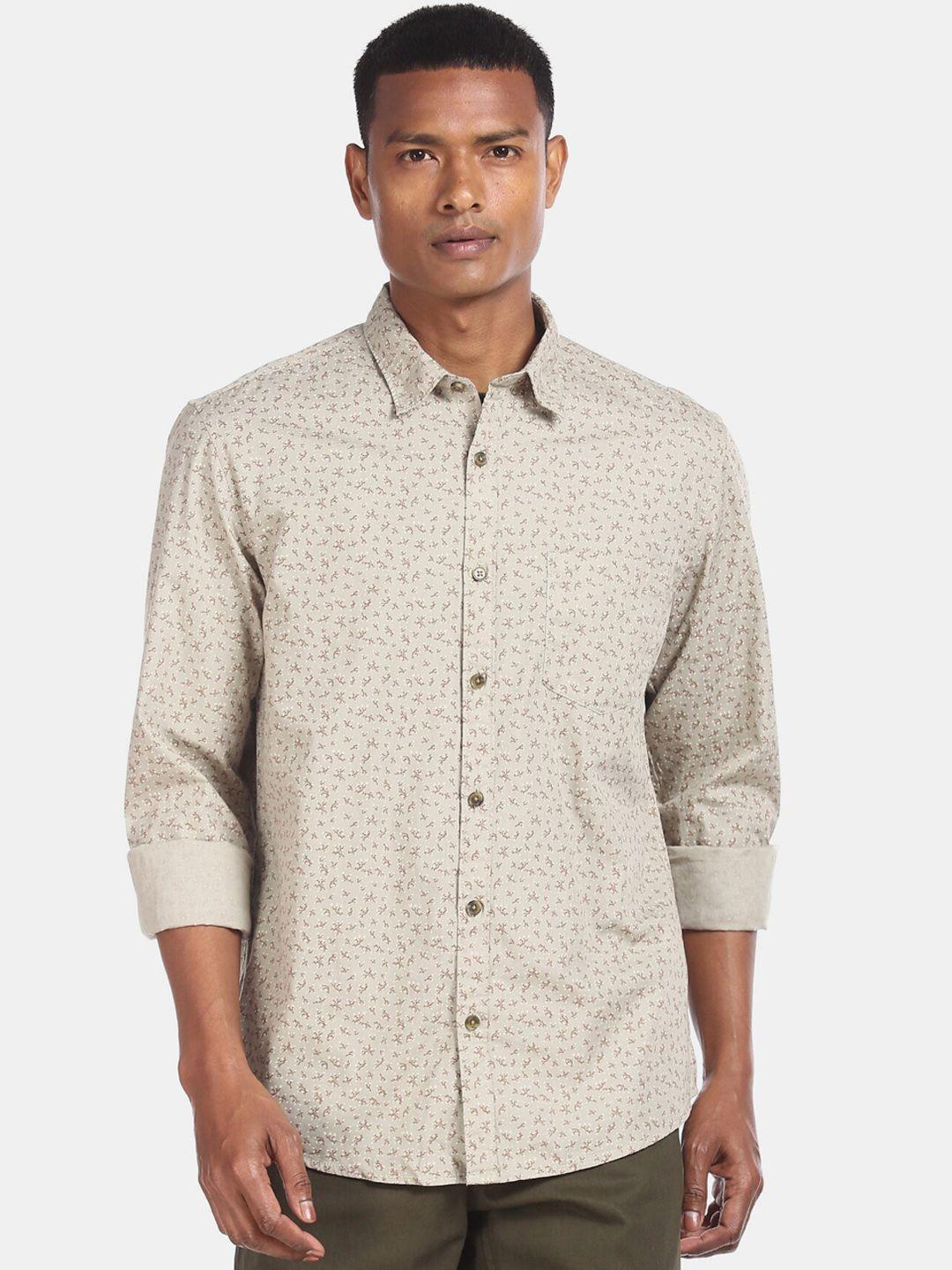 ruggers men grey regular fit printed casual shirt