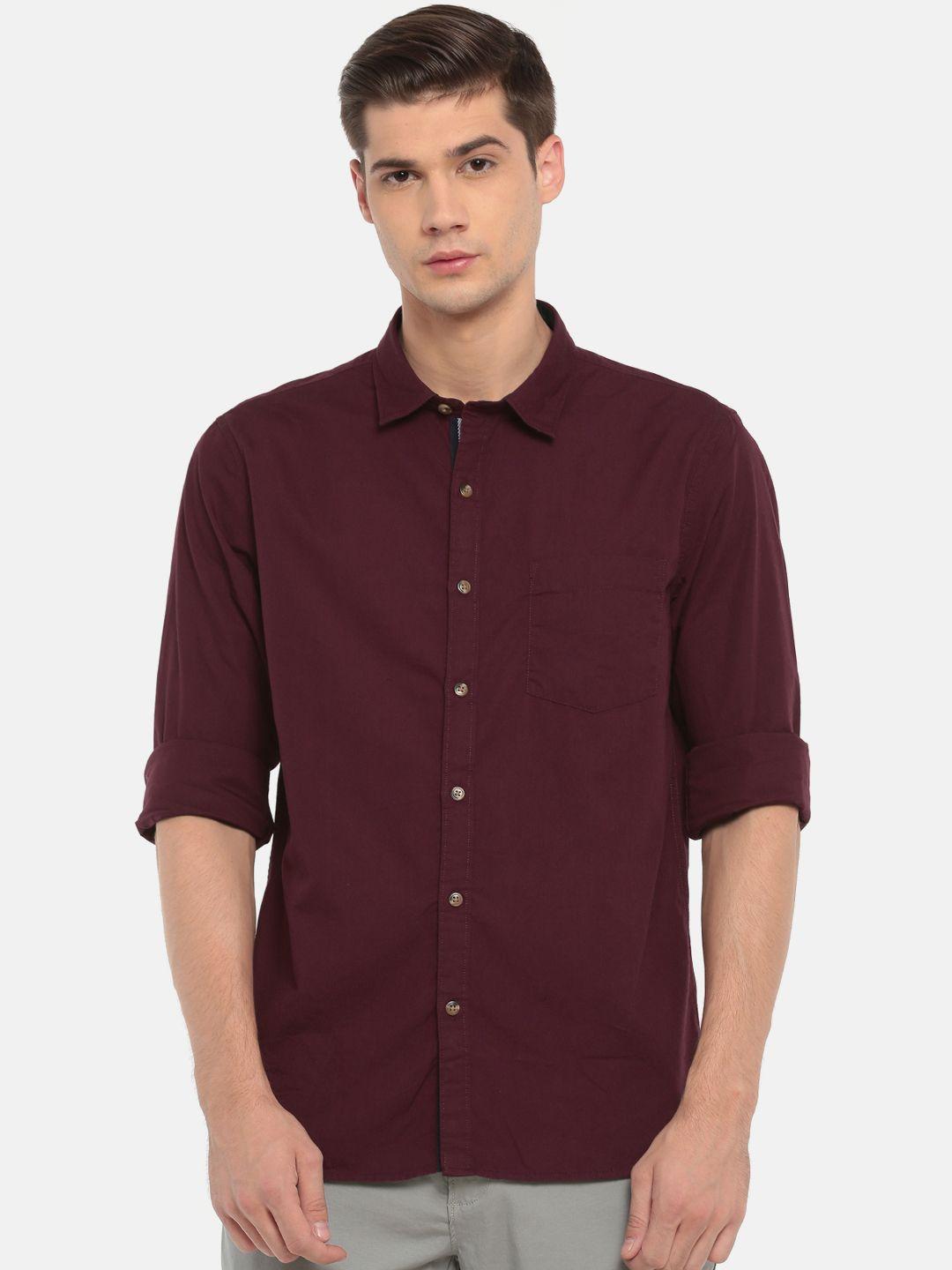 ruggers men maroon contemporary regular fit solid casual shirt