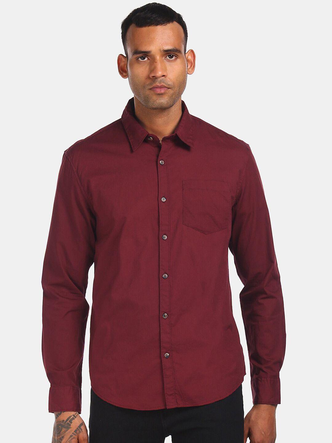 ruggers men maroon cotton casual shirt